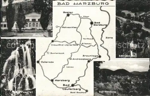 Bad Harzburg Kurhaus Wasserfall Schwebebahn Gebietskarte Hoehenhotel Burgberg Kat. Bad Harzburg