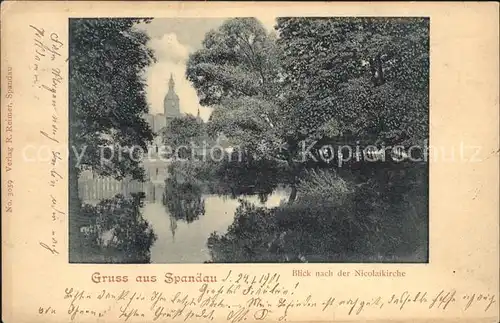 Spandau Uferpartie Teich Nicolaikirche Kat. Berlin