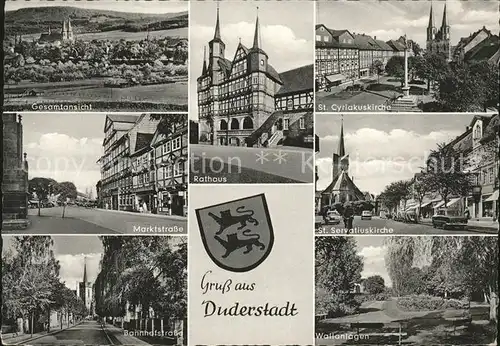 Duderstadt Kirche Strassenpartie Fachwerk Rathaus Wallanlagen Wappen Kat. Duderstadt