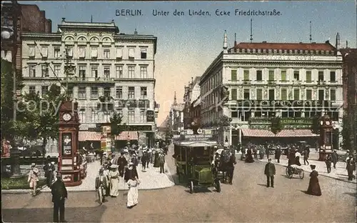 Berlin Unter den Linden Ecke Friedrichstrasse Autos Pferdewagen Kat. Berlin