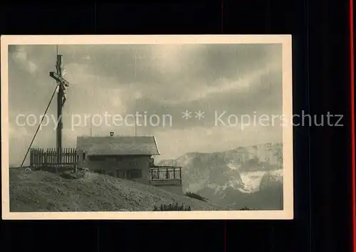 Partenkirchen Wankhaus Gipfelkreuz Alpenverein Schutzhuette Bayerische Voralpen Kat. Garmisch Partenkirchen