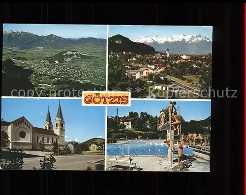 Goetzis Vorarlberg Panorama Rheintal Kirche Schwimmbad Alpen Kat. Goetzis