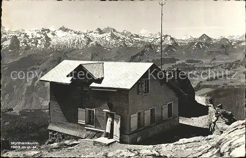 Holzegg Mythen Kulm Berggasthaus Ausblick gegen Schwyzer und Urner Berge Alpenpanorama Kat. Holzegg