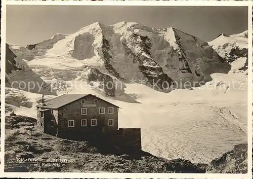 Diavolezza Berghuette mit Piz Palue Gletscher Berninagruppe Kat. Diavolezza