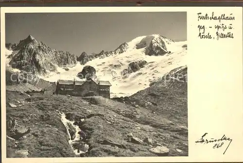 Furtschagelhaus gegen Futschagelspitze und Moesele Schutzhuette Alpenverein Berghuette Zillertaler Alpen Kat. Mayrhofen