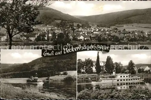 Veckerhagen mit Schiffen auf der Weser Kat. Reinhardshagen