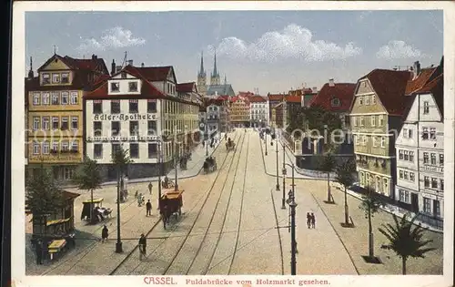 Kassel Fuldabruecke vom Holzmarkt aus gesehen Kat. Kassel