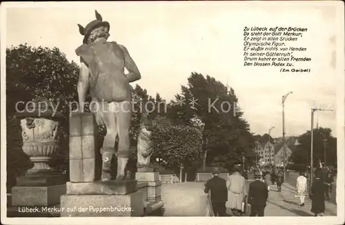 Luebeck Merkur auf der Puppenbruecke Skulptur Gedicht Em. Geibel Kat. Luebeck