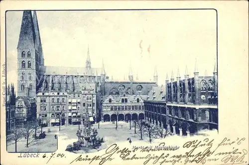 Luebeck Marktplatz St. Marienkirche Brunnen Kat. Luebeck