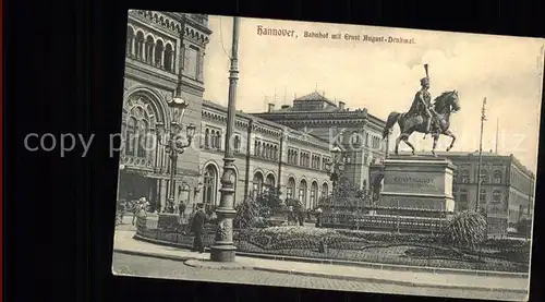 Hannover Bahnhof mit Ernst August Denkmal Reiterstandbild Kat. Hannover