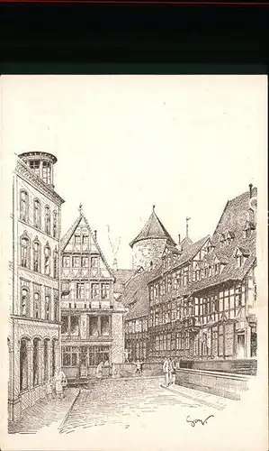 Hannover Hannoversche Baudenkmaeler Altstadt Fachwerkhaus Kuenstlerkarte Zeichnung nach Original von F. O. Goy Kat. Hannover