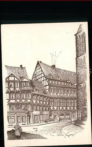 Hannover Hannoversche Baudenkmaeler Fachwerkhaus Kuenstlerkarte Zeichnung nach Original von F. O. Goy Kat. Hannover