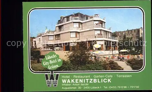 Luebeck Hotel Restaurant Wakenitzblick City Hotel Terrasse Kat. Luebeck