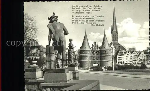Luebeck Merkur auf der Puppenbruecke Skulptur Holstentor Petrikirche Gedicht Em. Geibel Kat. Luebeck