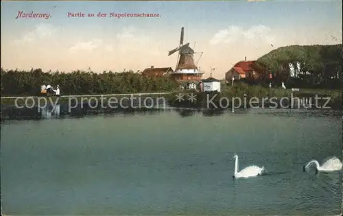 Norderney Nordseebad Partie an der Napoleonschanze Windmuehle Schwan Kat. Norderney