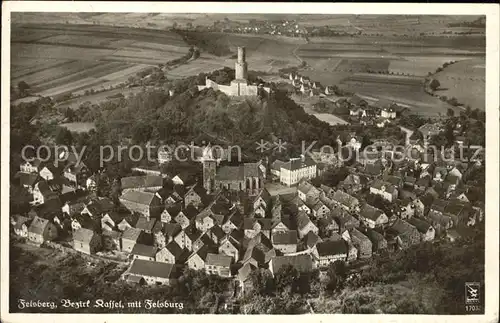 Felsberg Hessen Gesamtansicht mit Felsburg und Butterfassturm Fliegeraufnahme Kat. Felsberg