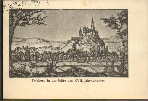Felsberg Hessen Stadtbild Mitte XVII. Jahrhundert Burgverein Felsburg Zeichnung Kat. Felsberg