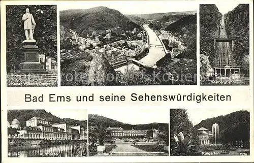 Bad Ems Malbergbahn Kurgarten Kurhaus Kaiser Wilhelm Denkmal Kat. Bad Ems