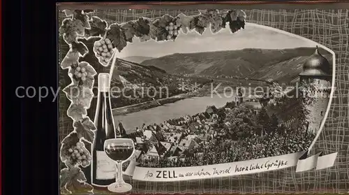 Zell Mosel Weintrauben Weinflasche Kat. Zell (Mosel)