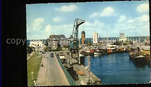 Cuxhaven Nordseebad Partie am Hafen mit Kran Kat. Cuxhaven