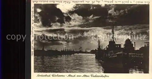 Cuxhaven Nordseebad Partie am alten Fischereihafen am Abend Kat. Cuxhaven