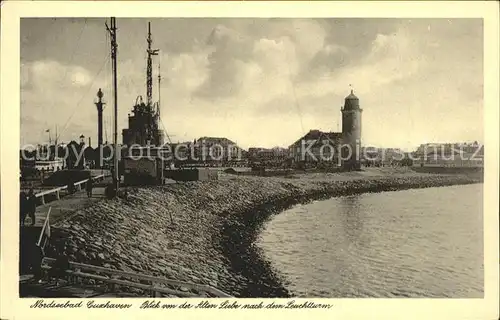 Cuxhaven Nordseebad Blick von der Alten Liebe zum Leuchtturm Kat. Cuxhaven