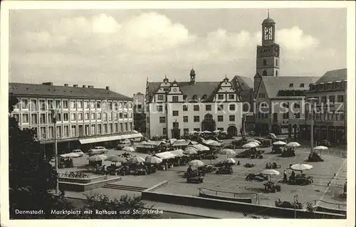 Darmstadt Marktplatz mit Rathaus u.Stadtkirche Kat. Darmstadt