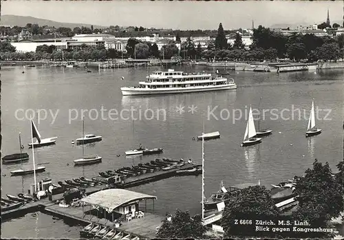 Faehre M.S. Linth Segelboote Zuerich Kongresshaus Kat. Schiffe