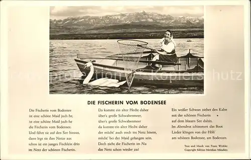 Liederkarte Die Fischerin vom Bodensee Schwan Boot  Kat. Musik