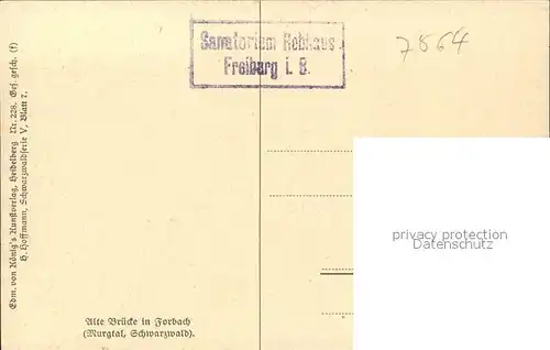 Hoffmann Heinrich Alte Bruecke in Forbach Nr. 228 Murgtal Schwarzwald  Kat. Kuenstlerkarte