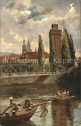 Hoffmann Heinrich Heilbronn Partie am Neckar Goetzenturm Nr. 738  Kat. Kuenstlerkarte