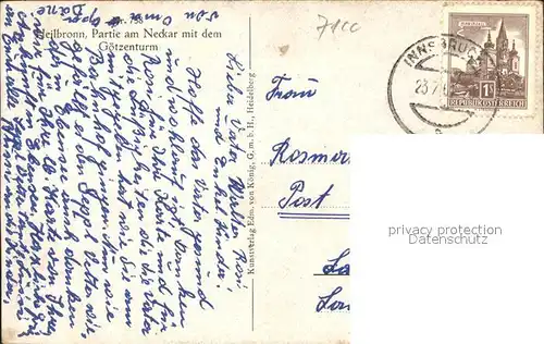 Hoffmann Heinrich Heilbronn Partie am Neckar Goetzenturm Nr. 738 Kat. Kuenstlerkarte