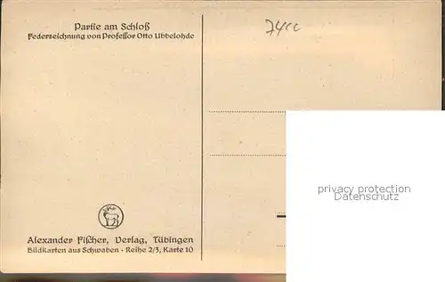 Ubbelohde Otto Federzeichnung Partie am Schloss Tuebingen Nr. 10 Kat. Kuenstlerkarte