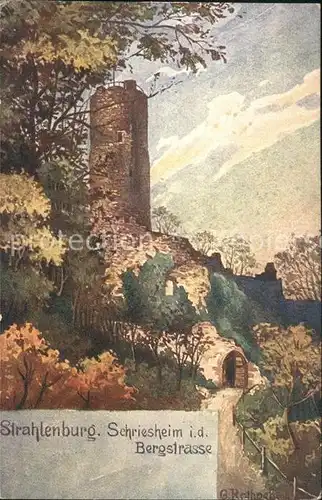 Kuenstlerkarte Strahlenburg Schriesheim Maler Gg. Rothgeb. Serie Burgen der Bergstrasse und des Odenwaldes Kat. Kuenstlerkarte