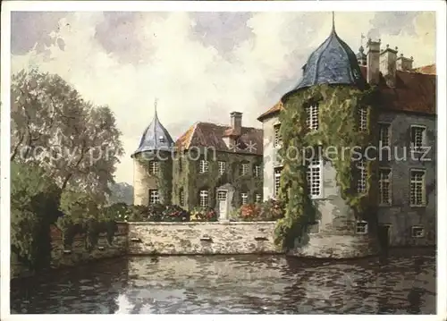 Kuenstlerkarte Westfaelische Wasserburgen Schloss Ittlingen Aquarell C. Determeyer Kat. Kuenstlerkarte