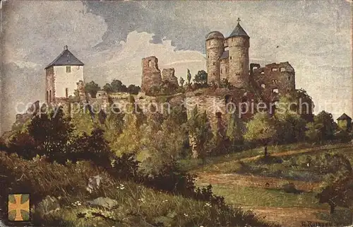 Kuenstlerkarte Burg Greifenstein Serie Die deutschen Burgen Aquarell G. Rothgeb. Kat. Kuenstlerkarte