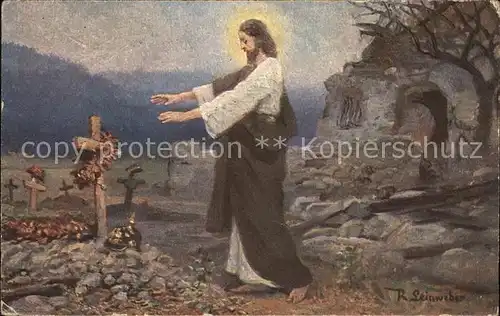 Rotes Kreuz Jesus Grab Tod Soldat Pickel Kuenstlerkarte R. Leinweber Kat. Rotes Kreuz