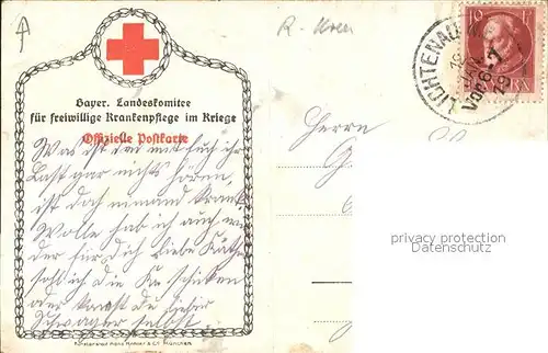 Rotes Kreuz Landeskomitee Bayern Krieg Kuenstlerkarte Kat. Rotes Kreuz