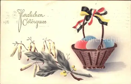 Ostern Easter Paques Ostereier Weidenkaetzchen Schwarz-Weis-Rot  / Greetings /