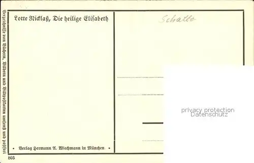 Scherenschnitt Schattenbildkarte Lotte Nicklass Die heilige Elisabeth Nr 803 Verlag-Wiechmann / Besonderheiten /