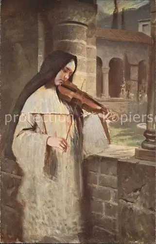 Kaulbach Hermann Nr. 141 Ave Maria Nonne Geige  Kat. Kuenstlerkarte