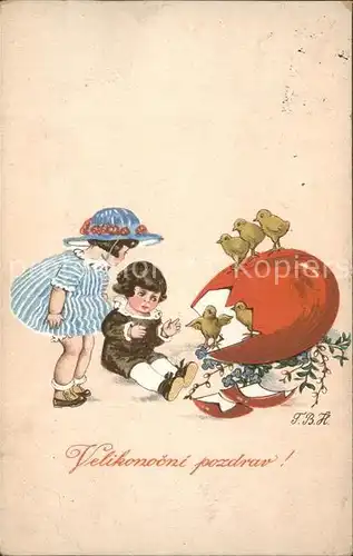 Ostern Easter Paques Kueken Kinder Kuenstlerkarte T.B.H. Nr. 271/IV Tschechien / Greetings /