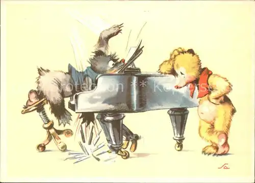 Vermenschlicht Baeren Klavier  Kat. Kuenstlerkarte