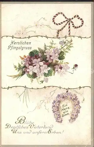 Pfingsten Pentecost Pentecote Blumen Hufeisen Schwarz-Weiss-Rot  / Greetings /