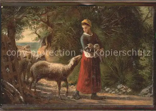 Schafe Lamm Frau Kuenstlerkarte Millet Nr. 11 Kat. Tiere