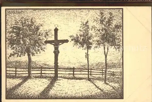 Jesus Kreuz Kuenstlerkarte Erich W. Eiland Hoehenwege Seele der Heimat  Kat. Christentum