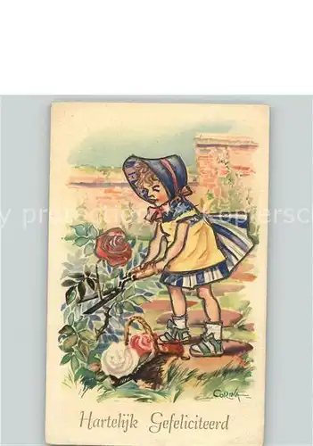 Rosen Kind Gartenschere Geburtstag Kuenstlerkarte Corina Nr. 061 Kat. Pflanzen