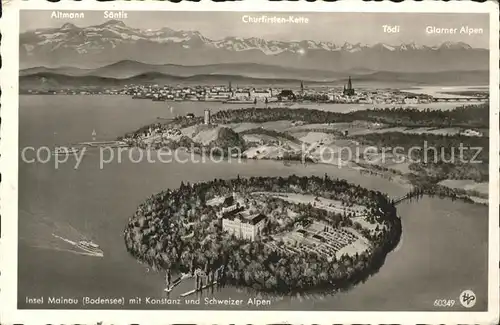 Insel Mainau mit Konstanz und Schweizer Alpen Saentis Churfirsten Fliegeraufnahme Kat. Konstanz