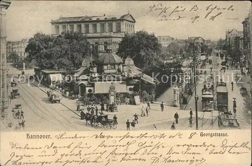 Hannover Georgstrasse Cafe Kroepcke Strassenbahn Pferdekutsche Kat. Hannover