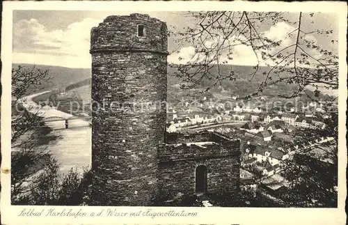 Bad Karlshafen Weserpanoram mit Hugenottenturm Kat. Bad Karlshafen